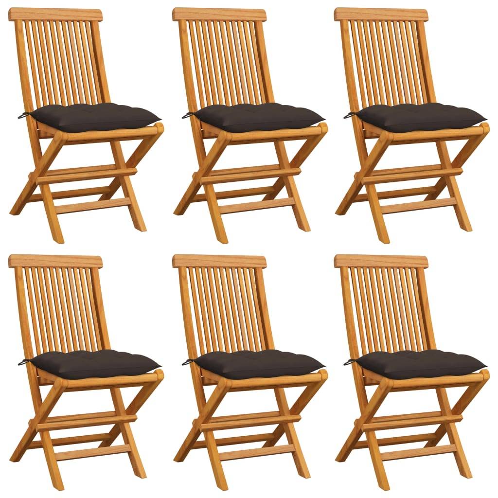 vidaXL Gartenstühle mit Taupe Kissen 6 Stk. Massivholz Teak