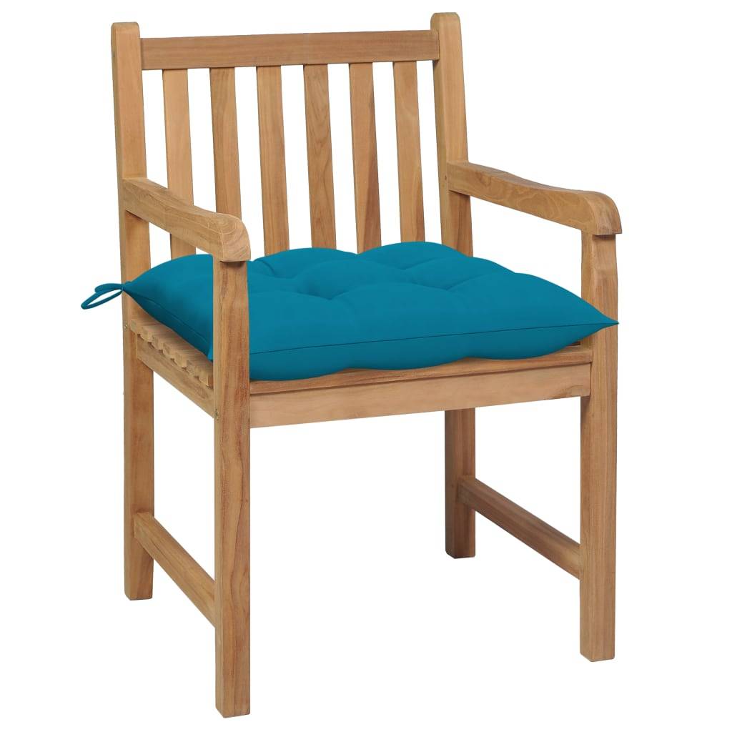 vidaXL Gartenstühle 2 Stk. mit Hellblauen Kissen Massivholz Teak
