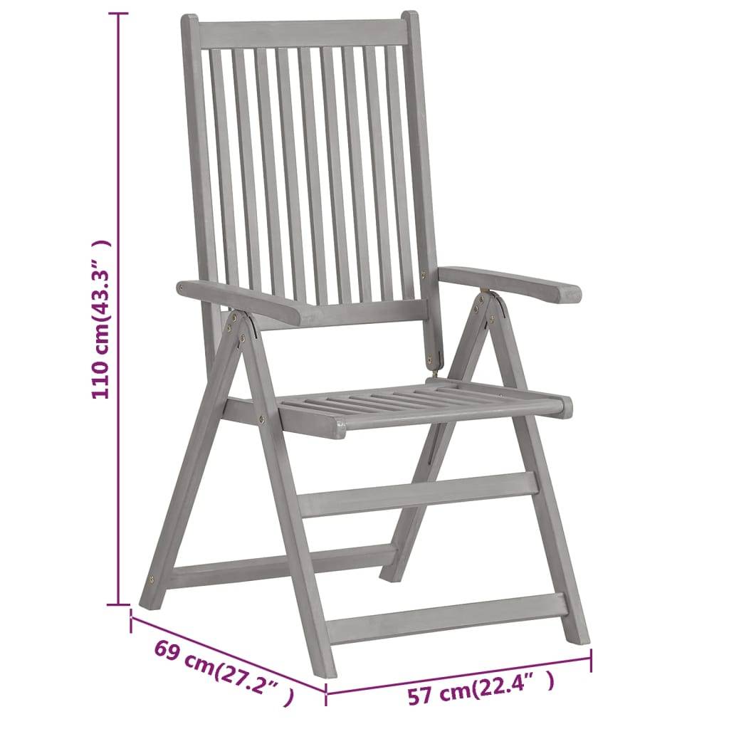 vidaXL Verstellbare Gartenstühle 2 Stk. Grau Massivholz Akazie