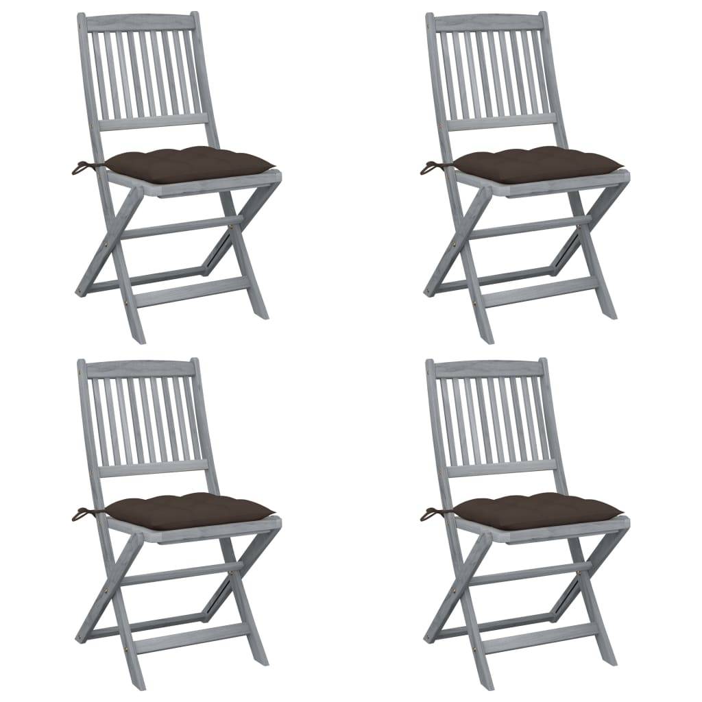 vidaXL Klappbare Gartenstühle 4 Stk. mit Kissen Massivholz Akazie