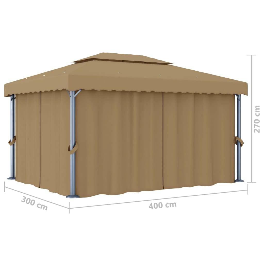 vidaXL Pavillon mit Vorhang 4x3 m Taupe Aluminium