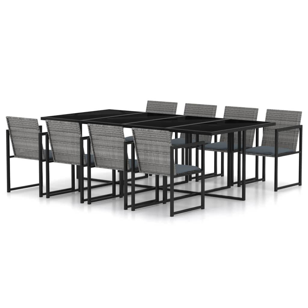 vidaXL 9-tlg. Garten-Essgruppe mit Kissen Poly Rattan Grau