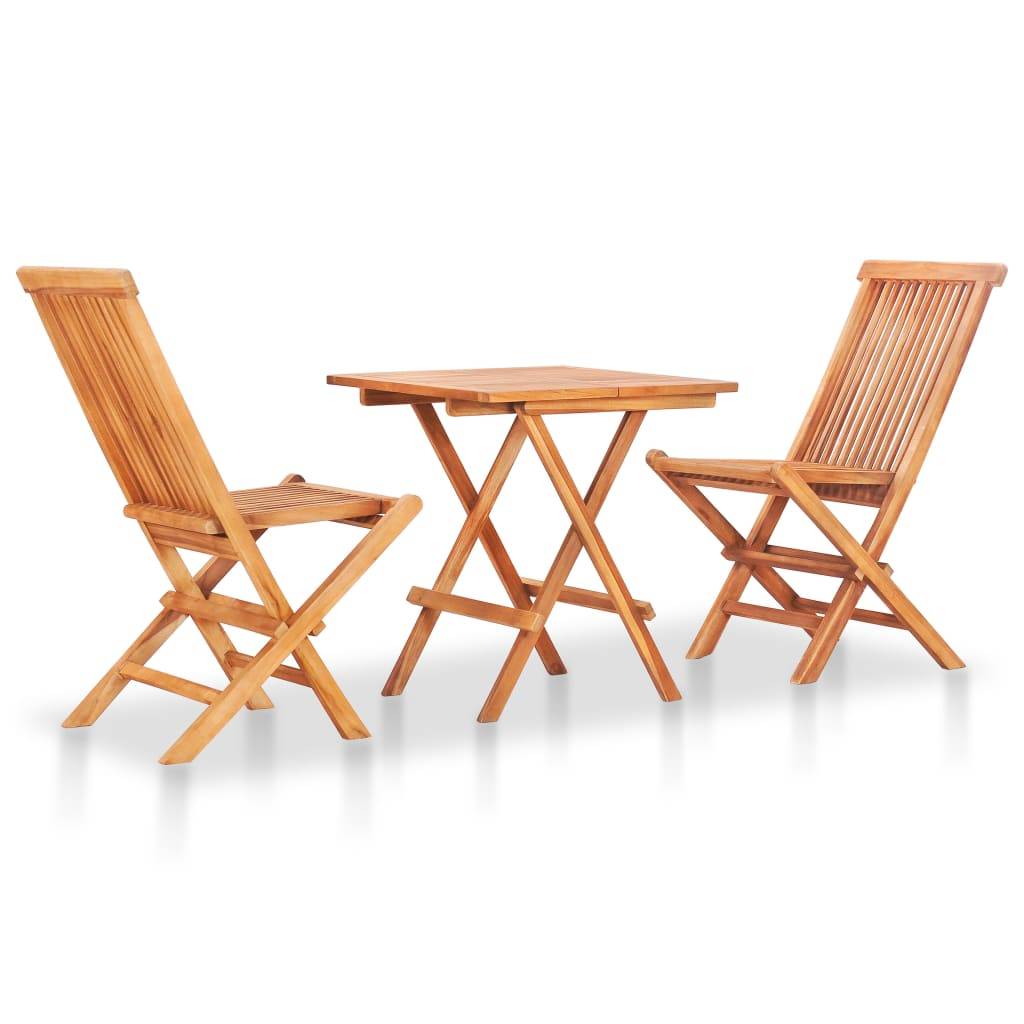 vidaXL 3-tlg. Bistroset mit Cremeweißen Kissen Massivholz Teak