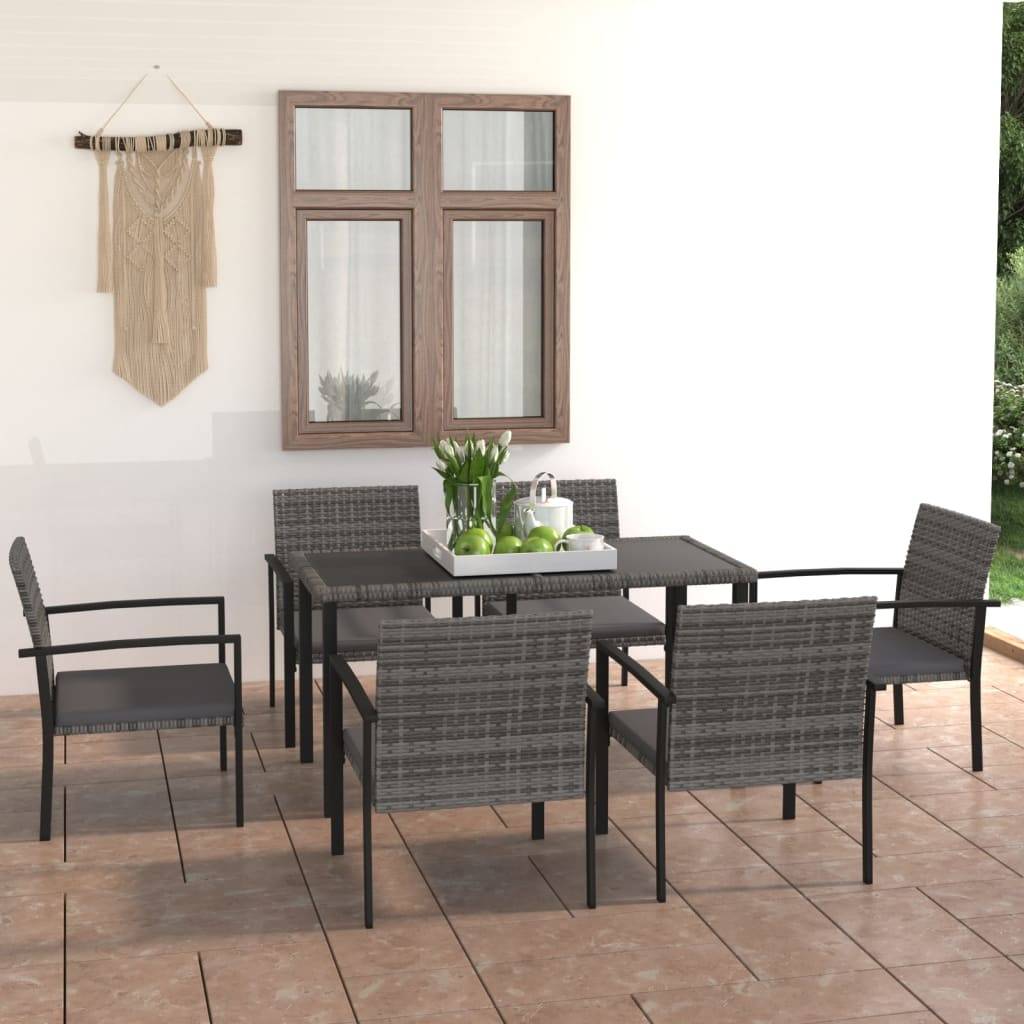 vidaXL 7-tlg. Garten-Essgruppe Poly Rattan Grau