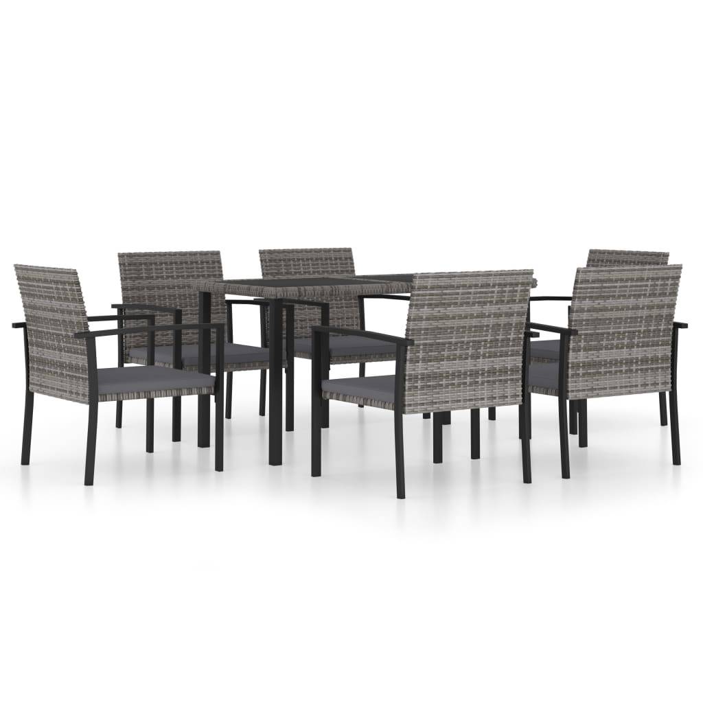 vidaXL 7-tlg. Garten-Essgruppe Poly Rattan Grau