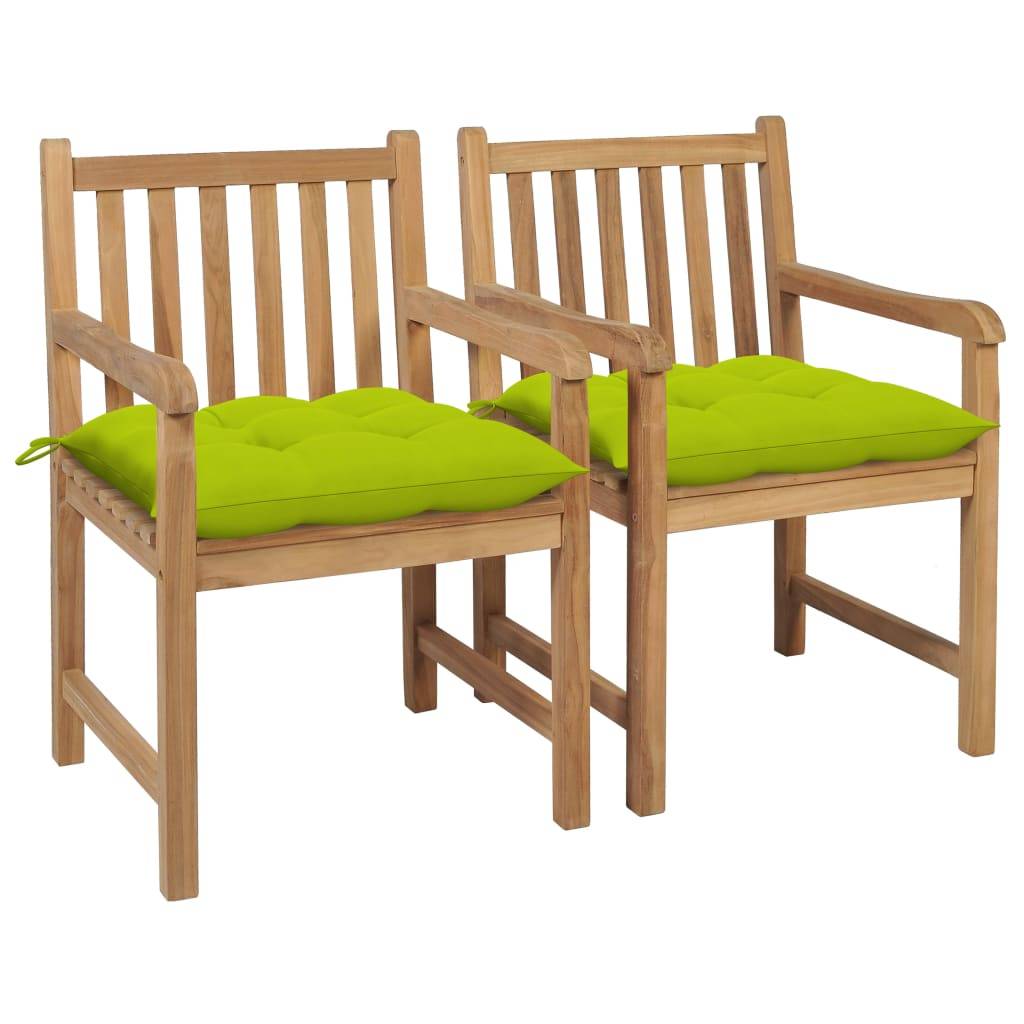 vidaXL Gartenstühle 2 Stk. mit Hellgrünen Kissen Massivholz Teak
