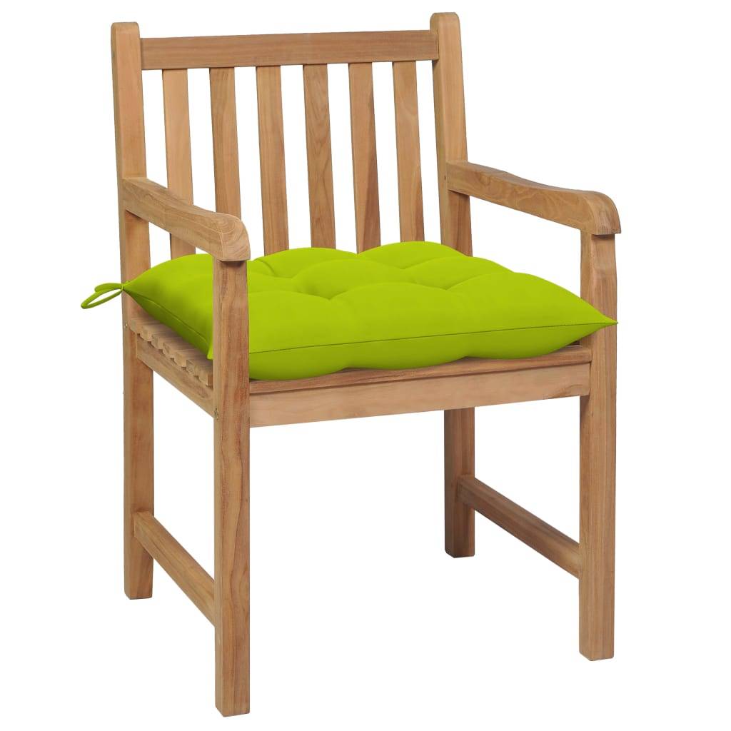 vidaXL Gartenstühle 2 Stk. mit Hellgrünen Kissen Massivholz Teak