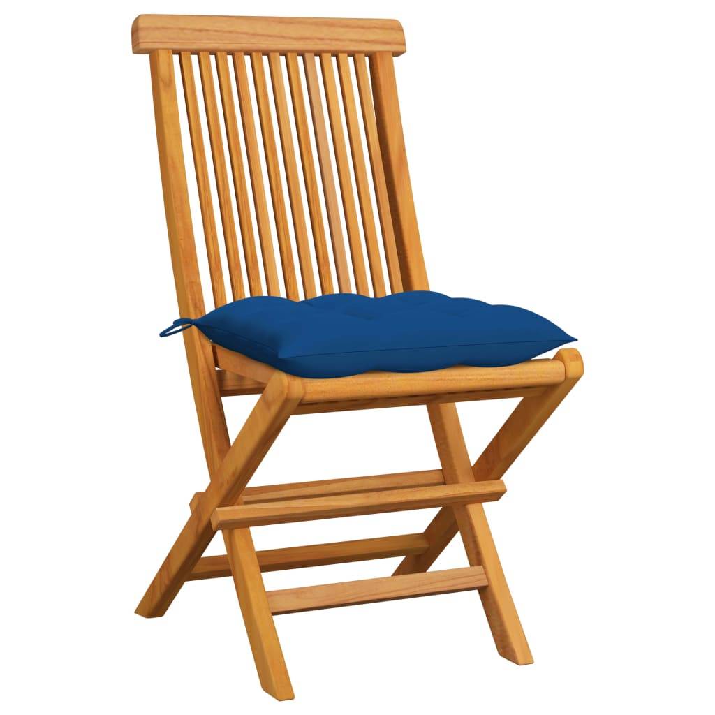 vidaXL Gartenstühle mit Blauen Kissen 6 Stk. Massivholz Teak