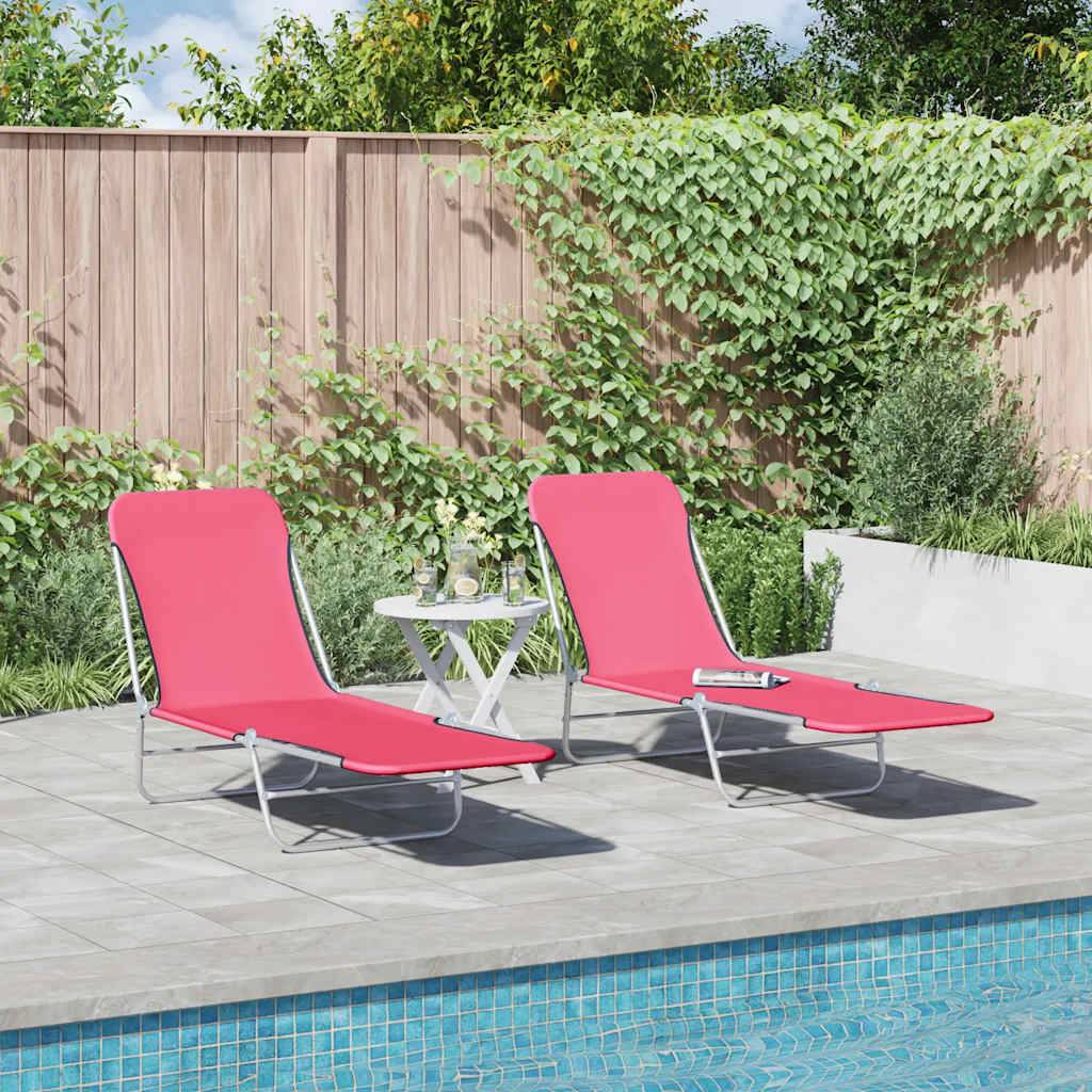 vidaXL Klappbare Sonnenliegen 2 Stk. Stahl und Stoff Rosa