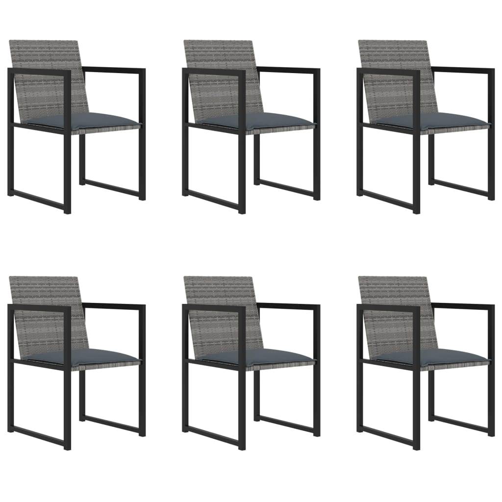 vidaXL 7-tlg. Garten-Essgruppe mit Kissen Poly Rattan Grau