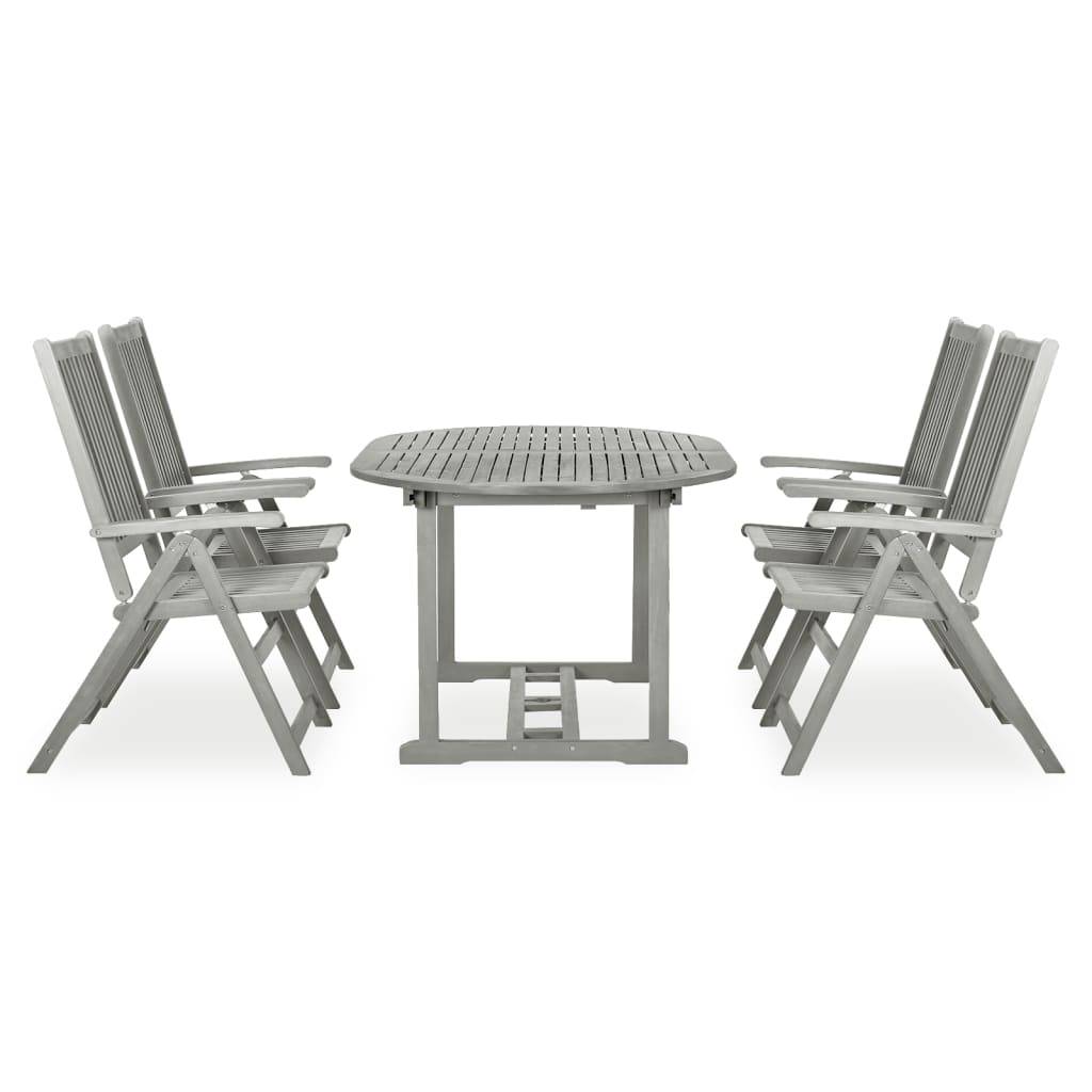 vidaXL 5-tlg. Garten-Essgruppe Massivholz Akazie Grau