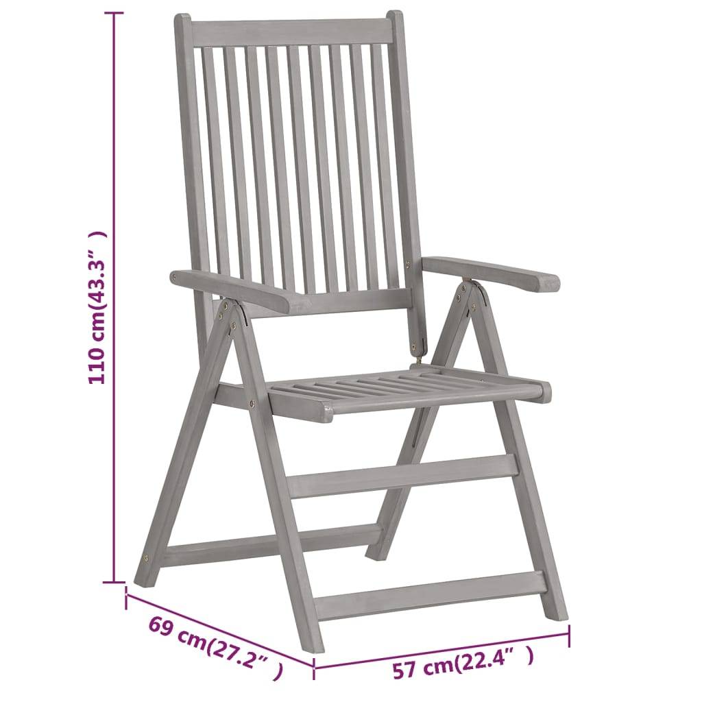 vidaXL Verstellbare Gartenstühle 3 Stk. Grau Massivholz Akazie
