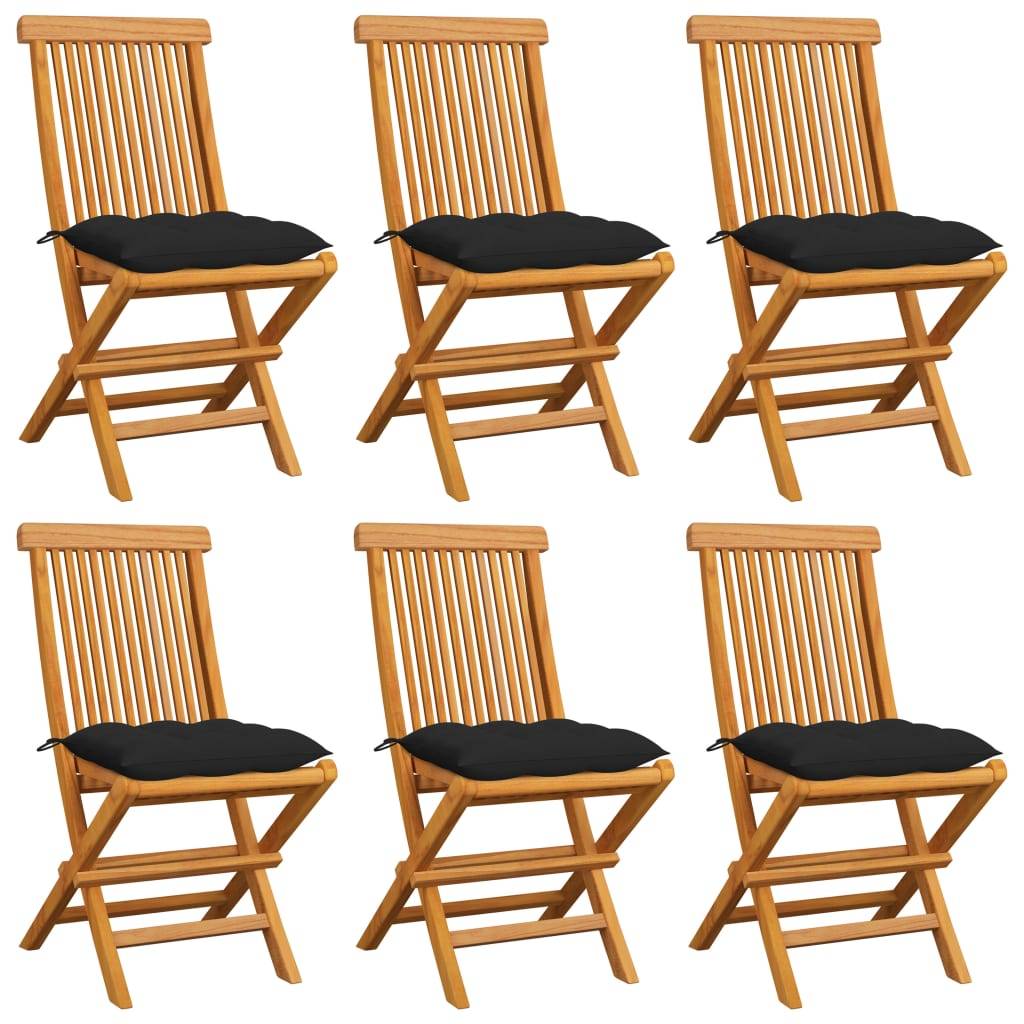 vidaXL Gartenstühle mit Schwarzen Kissen 6 Stk. Massivholz Teak