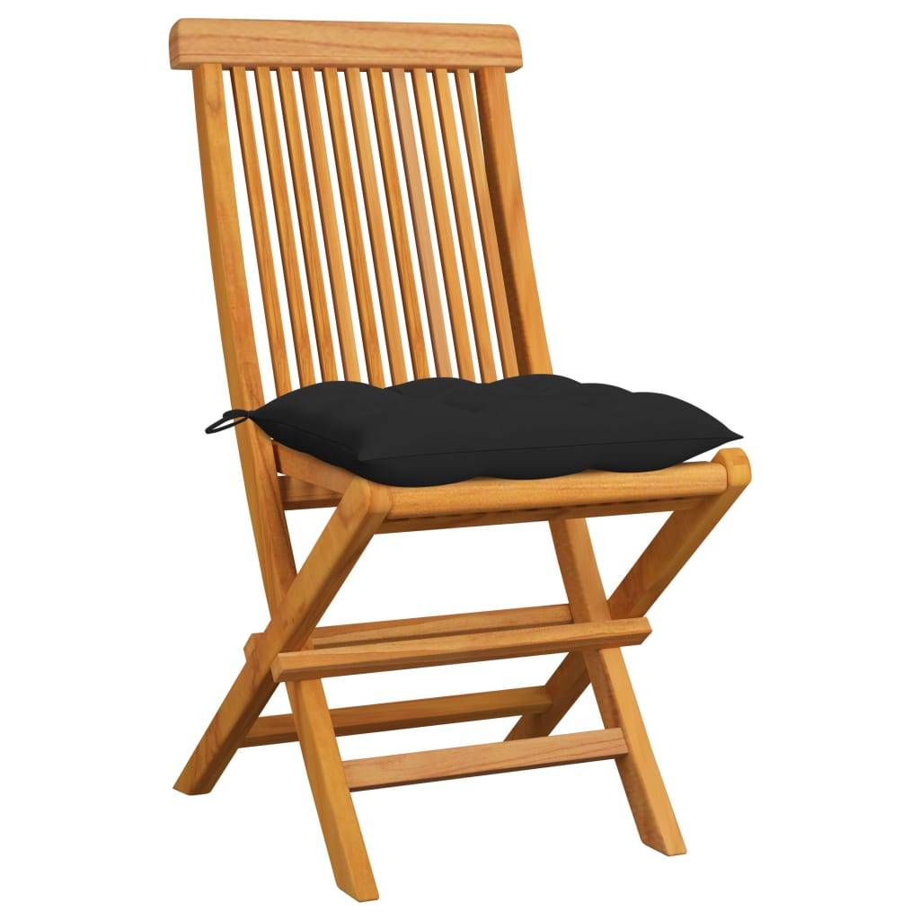 vidaXL Gartenstühle mit Schwarzen Kissen 6 Stk. Massivholz Teak