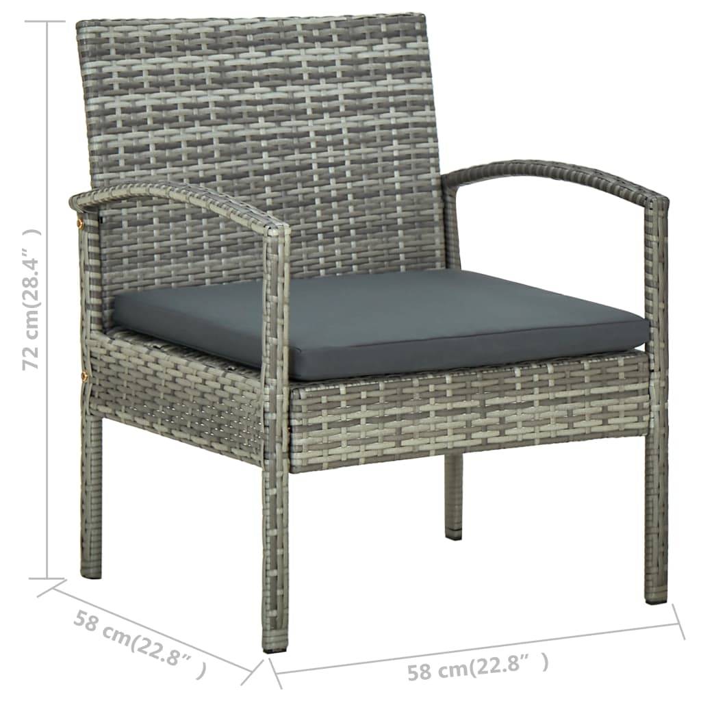 vidaXL Gartenstuhl mit Kissen Poly Rattan Grau