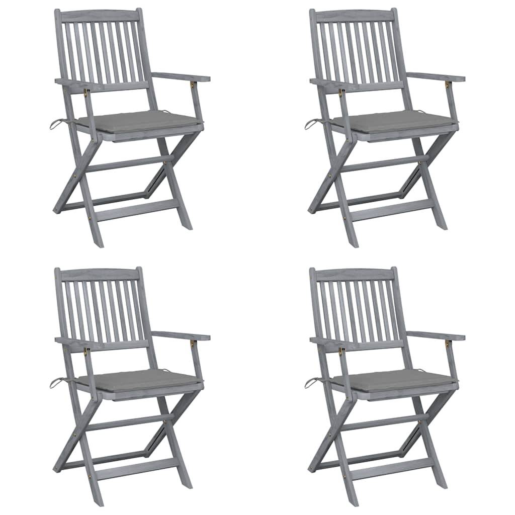 vidaXL Klappbare Gartenstühle 4 Stk. mit Sitzkissen Massivholz Akazie