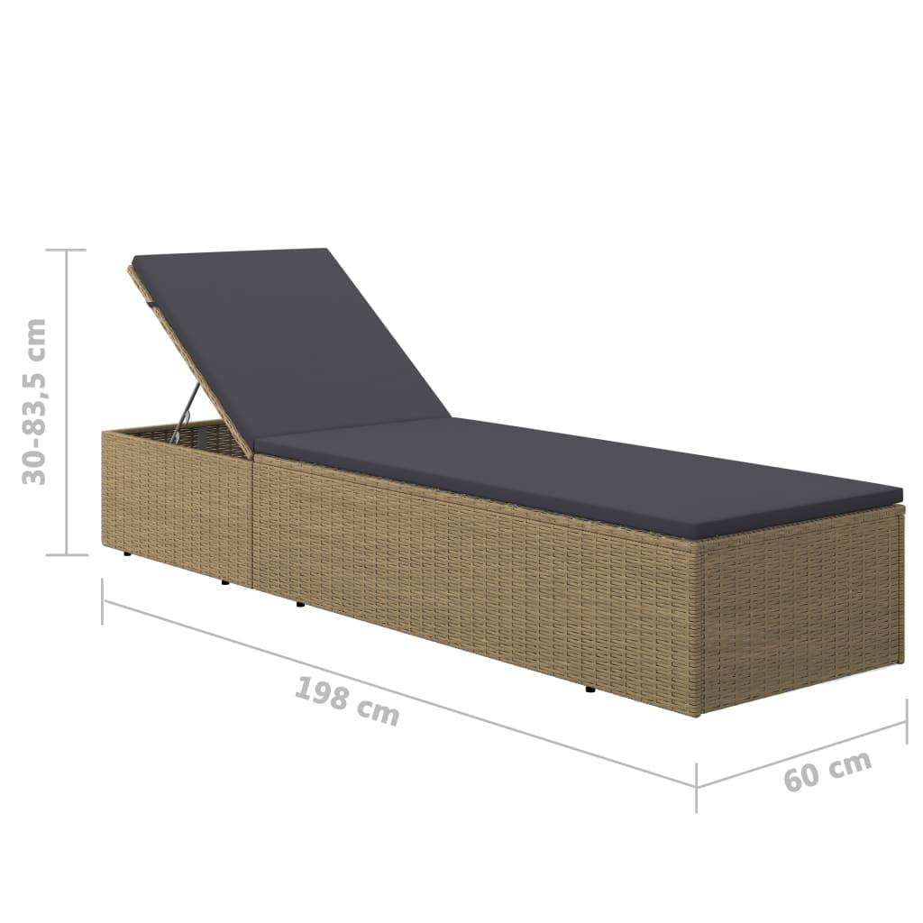 vidaXL Sonnenliege Poly Rattan Braun und Dunkelgrau