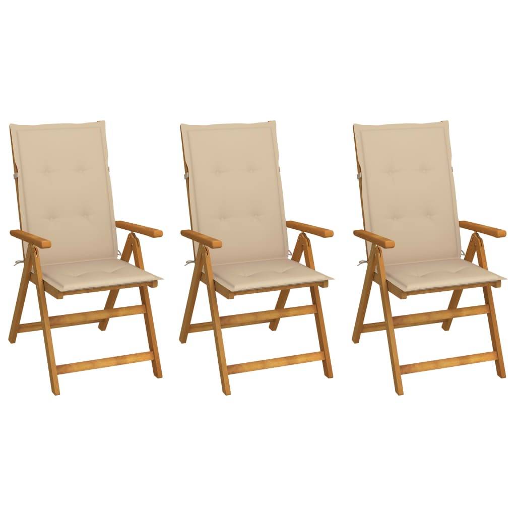 vidaXL Klappbare Gartenstühle 3 Stk. mit Auflagen Massivholz Akazie