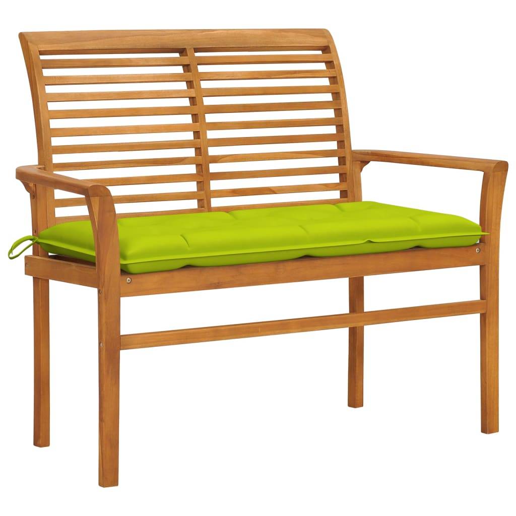 vidaXL Gartenbank mit Hellgrüner Auflage 112 cm Massivholz Teak