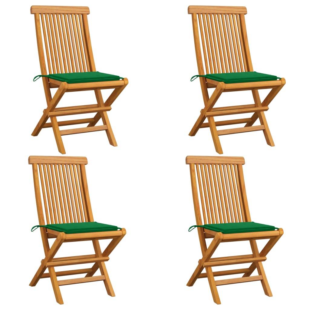 vidaXL Gartenstühle mit Grünen Kissen 4 Stk. Teak Massivholz