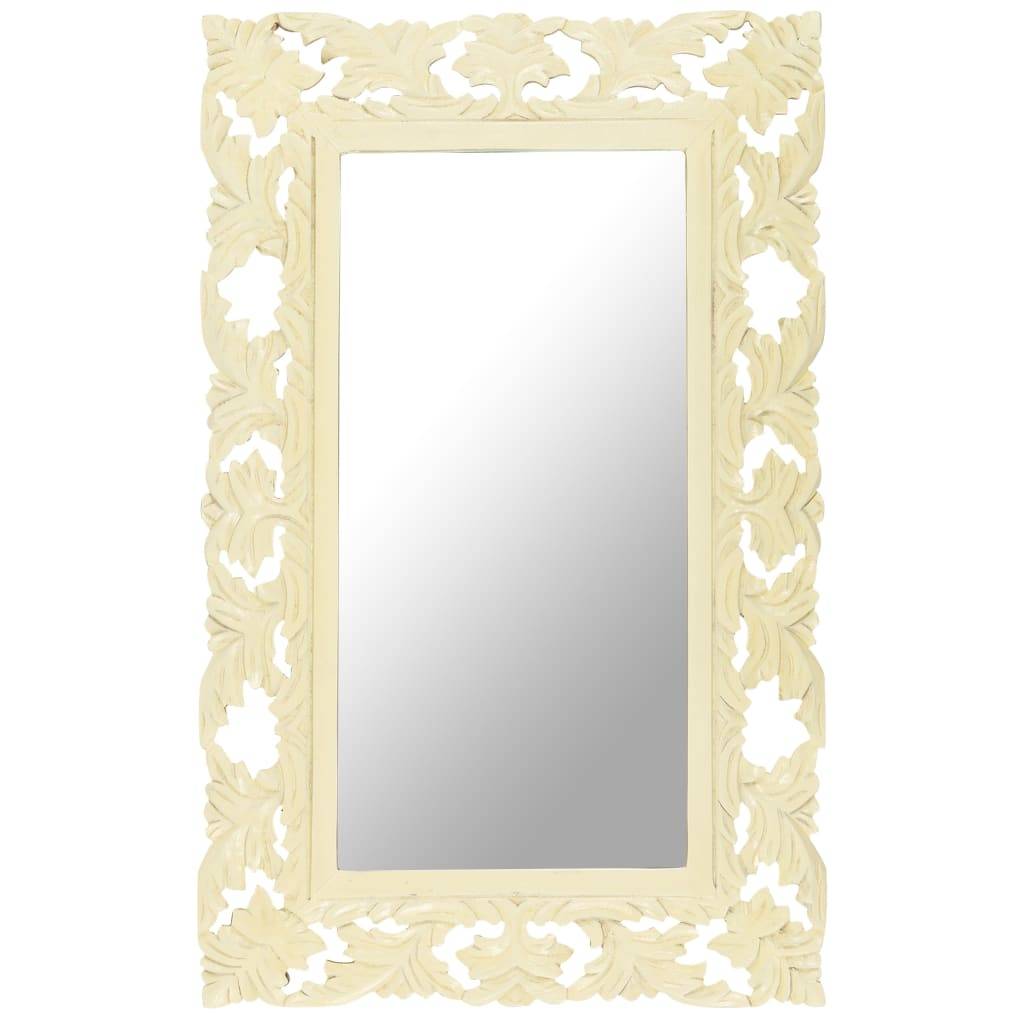 vidaXL Spiegel Handgeschnitzt Weiß 80x50 cm Massivholz Mango