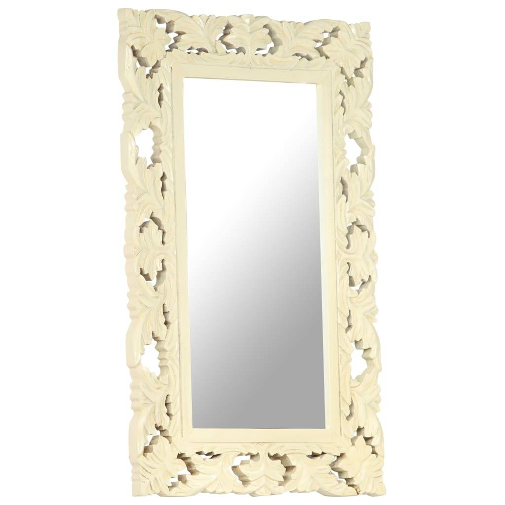 vidaXL Spiegel Handgeschnitzt Weiß 80x50 cm Massivholz Mango