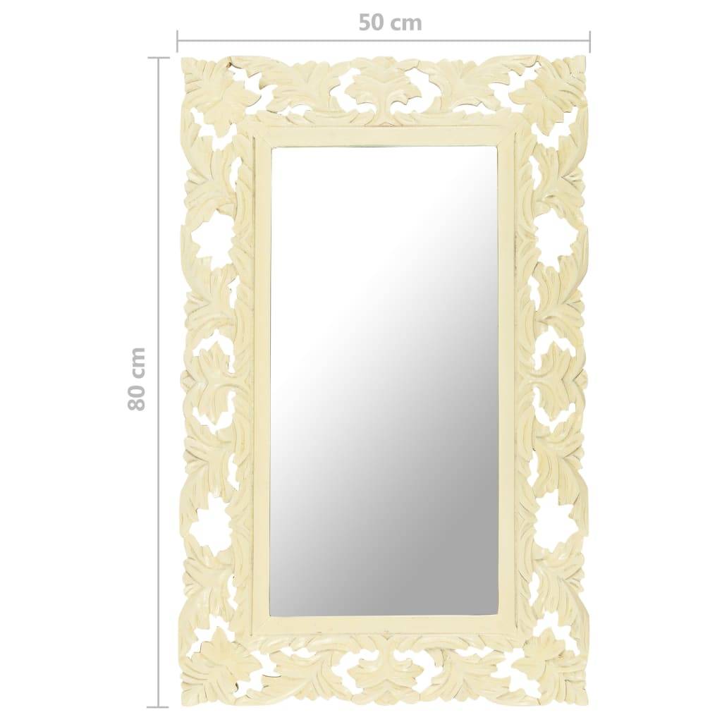 vidaXL Spiegel Handgeschnitzt Weiß 80x50 cm Massivholz Mango