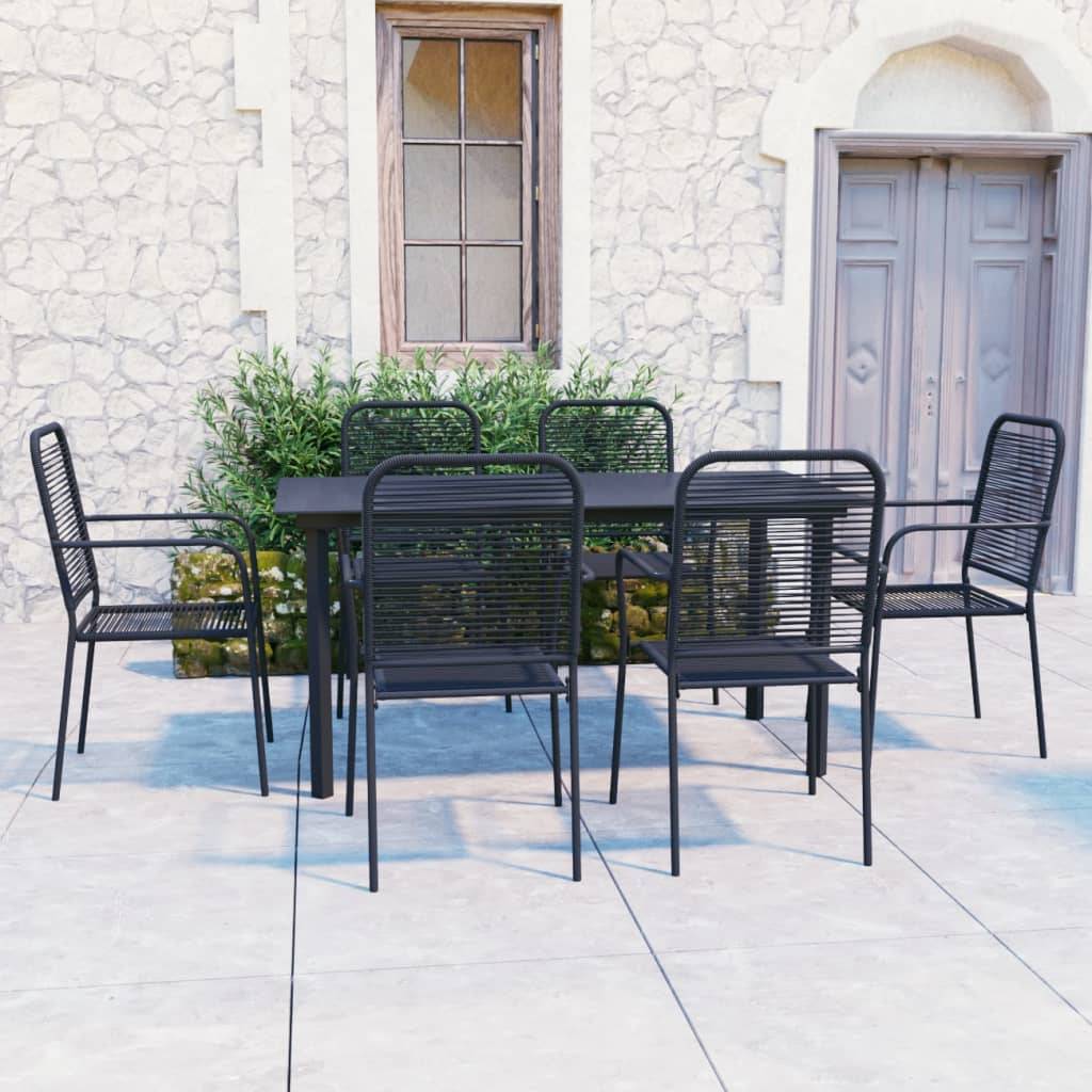 vidaXL 7-tlg. Garten-Essgruppe Schwarz Glas und Stahl