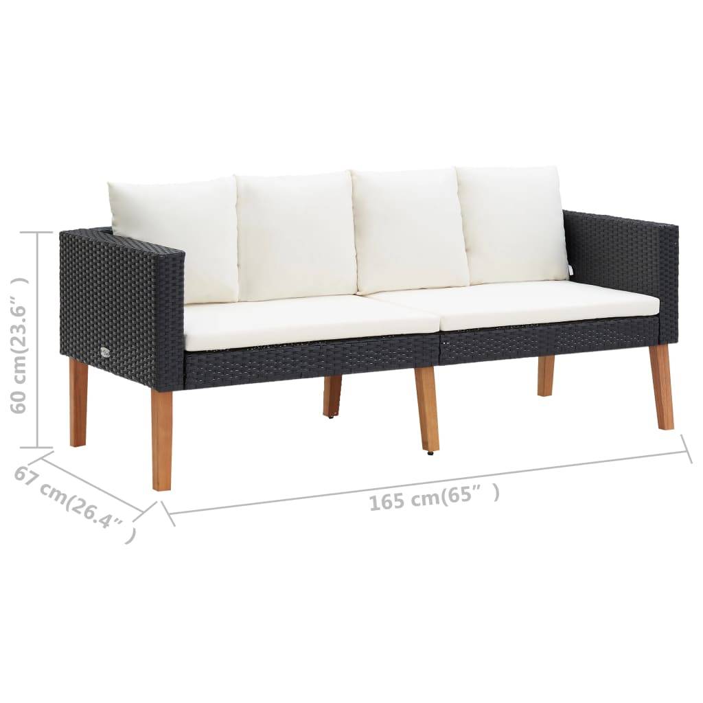 vidaXL 2-tlg. Garten-Lounge-Set mit Kissen Poly Rattan Schwarz