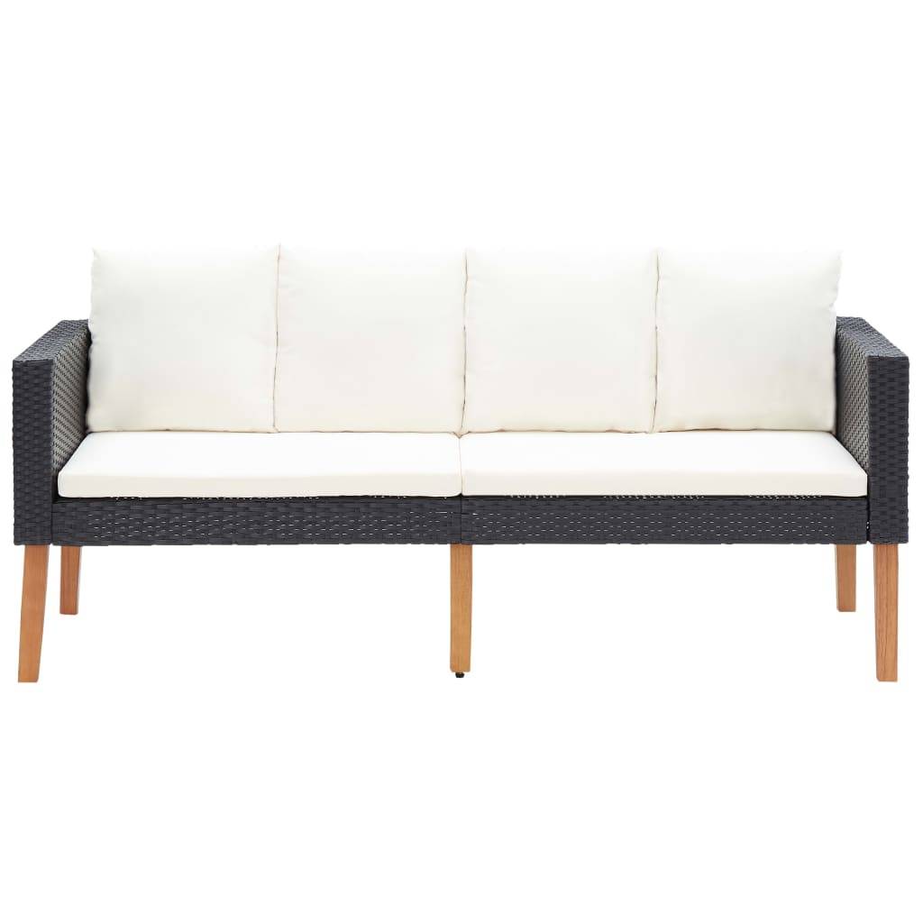 vidaXL 2-tlg. Garten-Lounge-Set mit Kissen Poly Rattan Schwarz