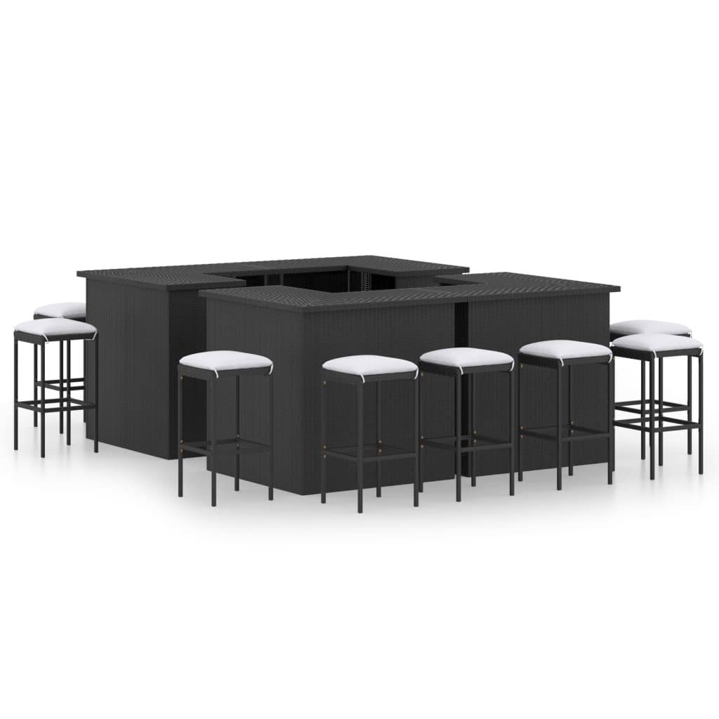 vidaXL 16-tlg. Gartenbar-Set mit Kissen Poly Rattan Schwarz