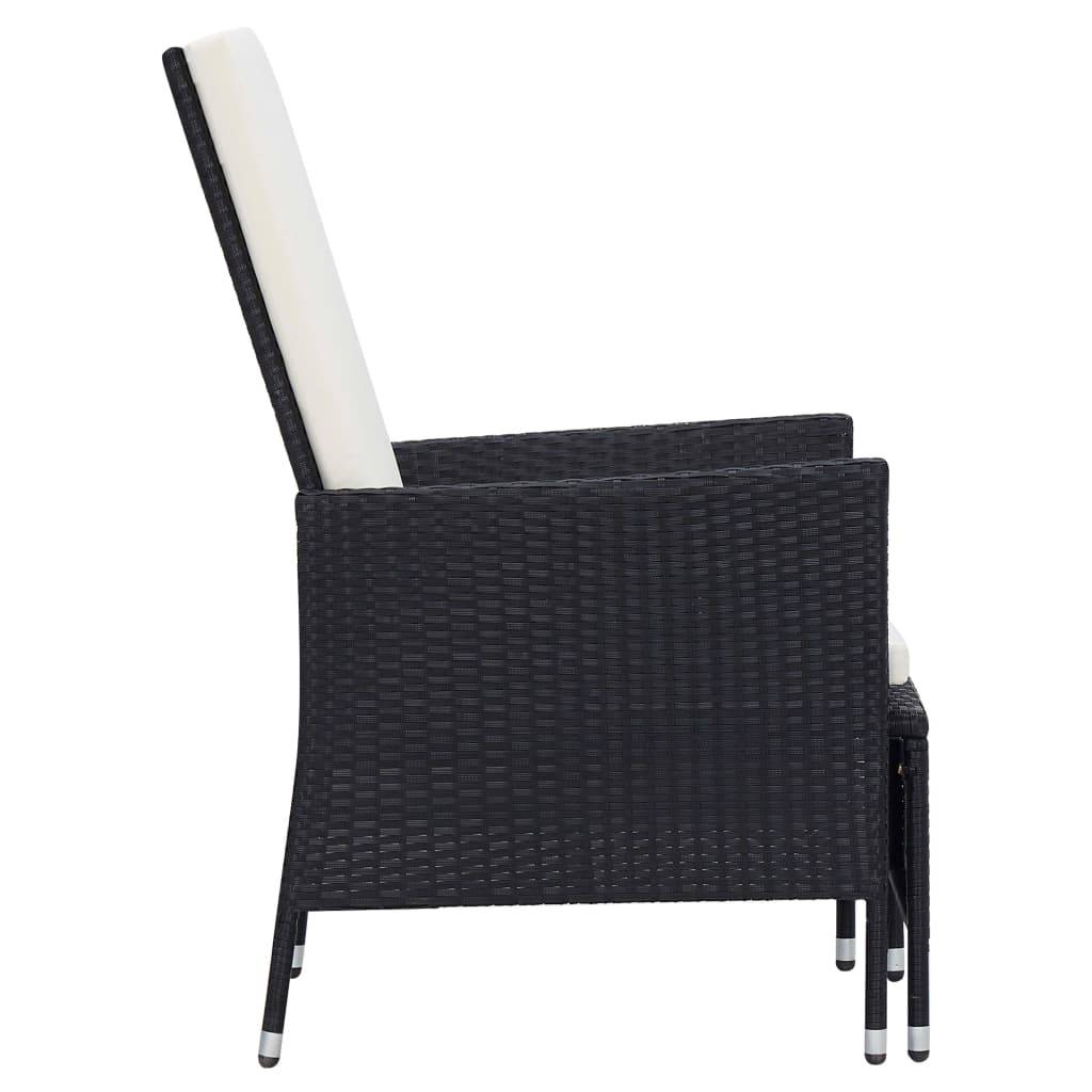 vidaXL Garten-Liegestuhl mit Auflagen Poly Rattan Schwarz