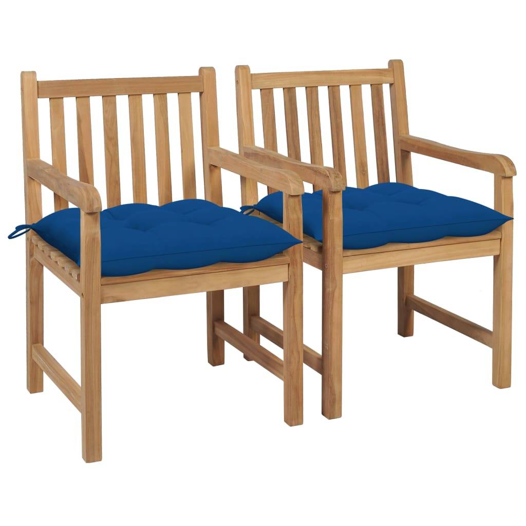 vidaXL Gartenstühle 2 Stk. mit Blauen Kissen Massivholz Teak