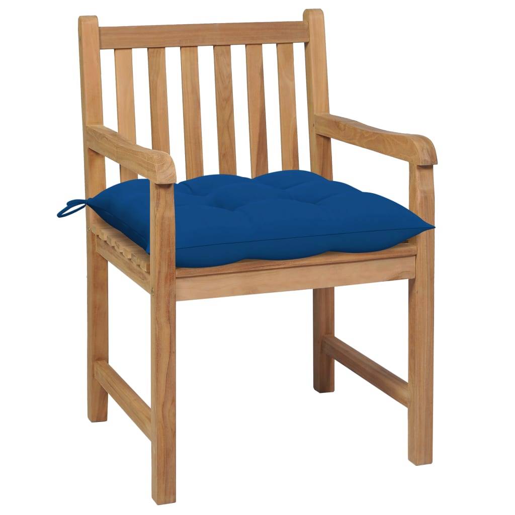 vidaXL Gartenstühle 2 Stk. mit Blauen Kissen Massivholz Teak