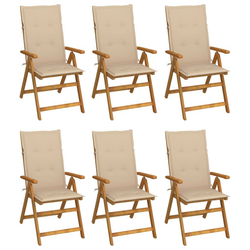 vidaXL Klappbare Gartenstühle 6 Stk. mit Auflagen Massivholz Akazie