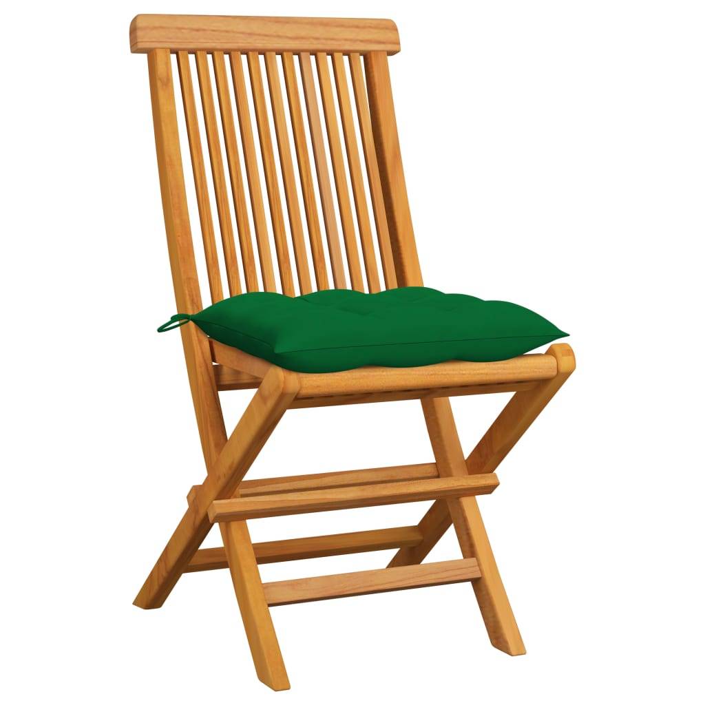 vidaXL Gartenstühle mit Grünen Kissen 6 Stk. Massivholz Teak