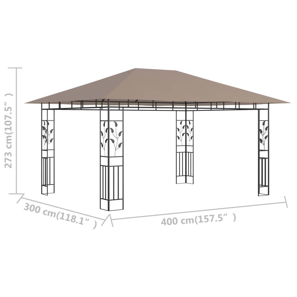 vidaXL Pavillon mit Moskitonetz 4x3x2,73 m Taupe 180 g/m²