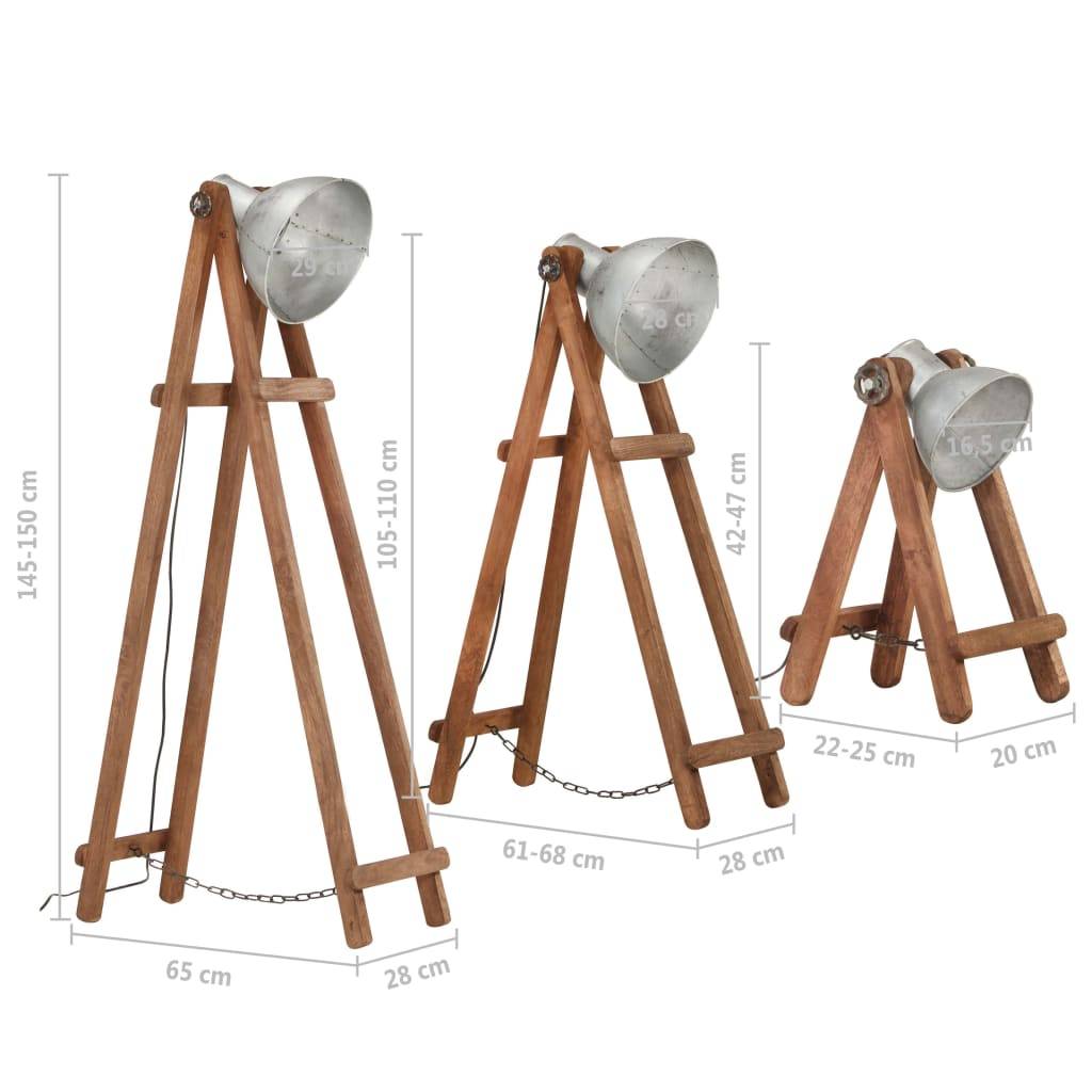 vidaXL Stehlampen 3 Stk. Silbern E27 Mango Massivholz
