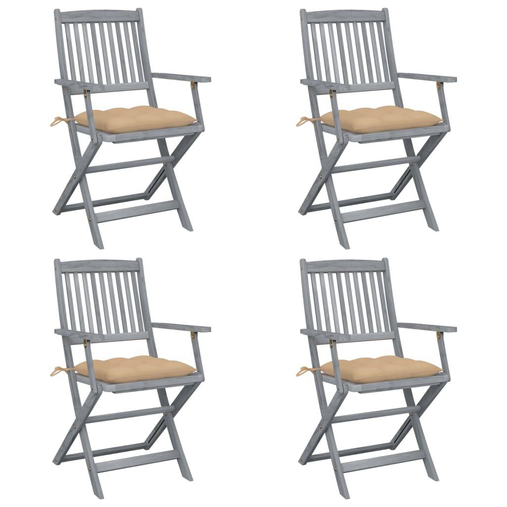 vidaXL Klappbare Gartenstühle 4 Stk. mit Kissen Massivholz Akazie
