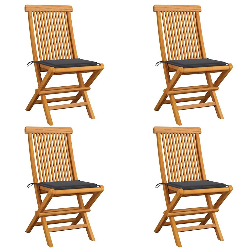 vidaXL Gartenstühle mit Anthrazit Kissen 4 Stk. Massivholz Teak