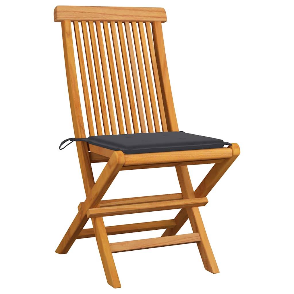 vidaXL Gartenstühle mit Anthrazit Kissen 4 Stk. Massivholz Teak