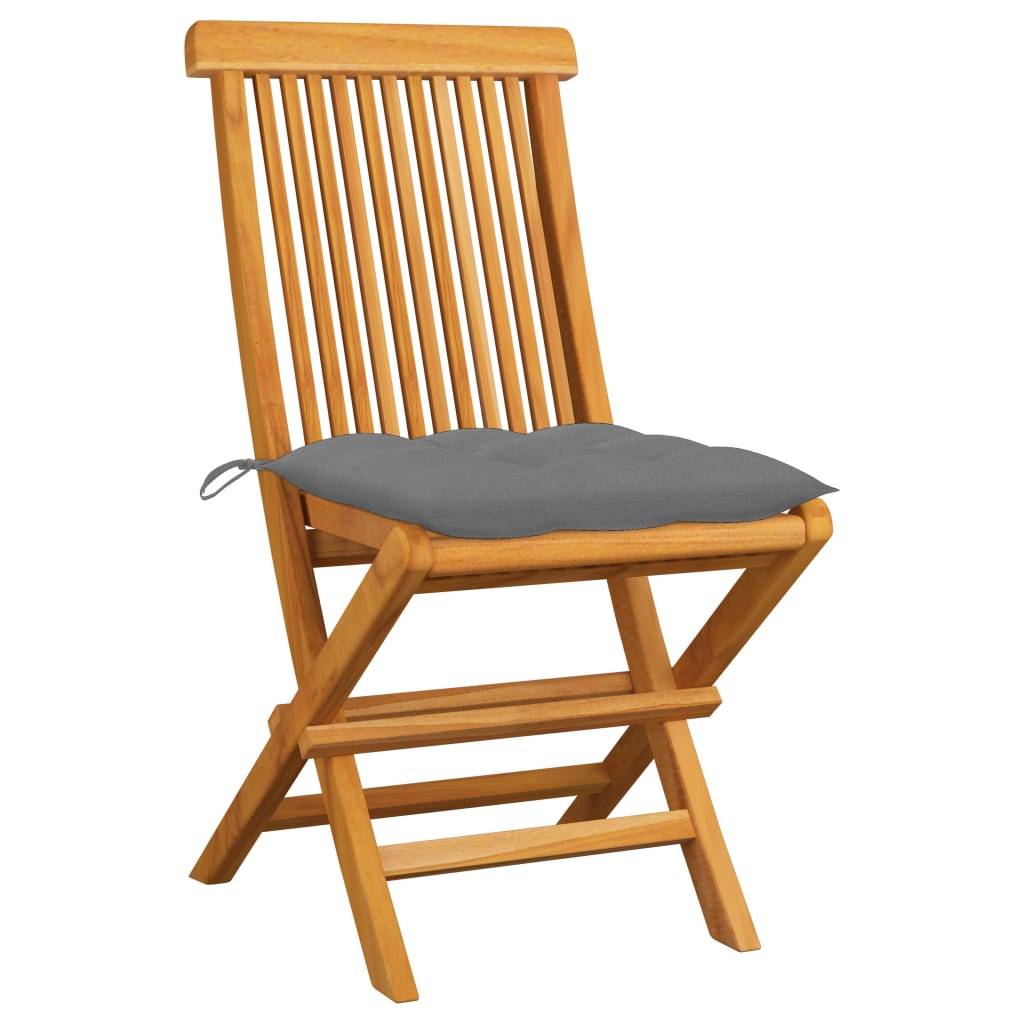 vidaXL Gartenstühle mit Grauen Kissen 2 Stk. Massivholz Teak