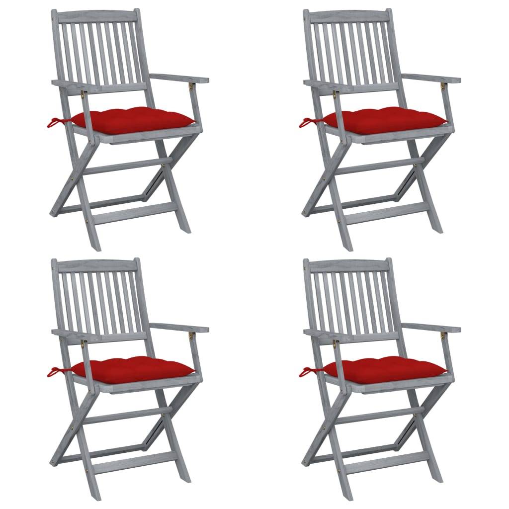 vidaXL Klappbare Gartenstühle 4 Stk. mit Kissen Massivholz Akazie