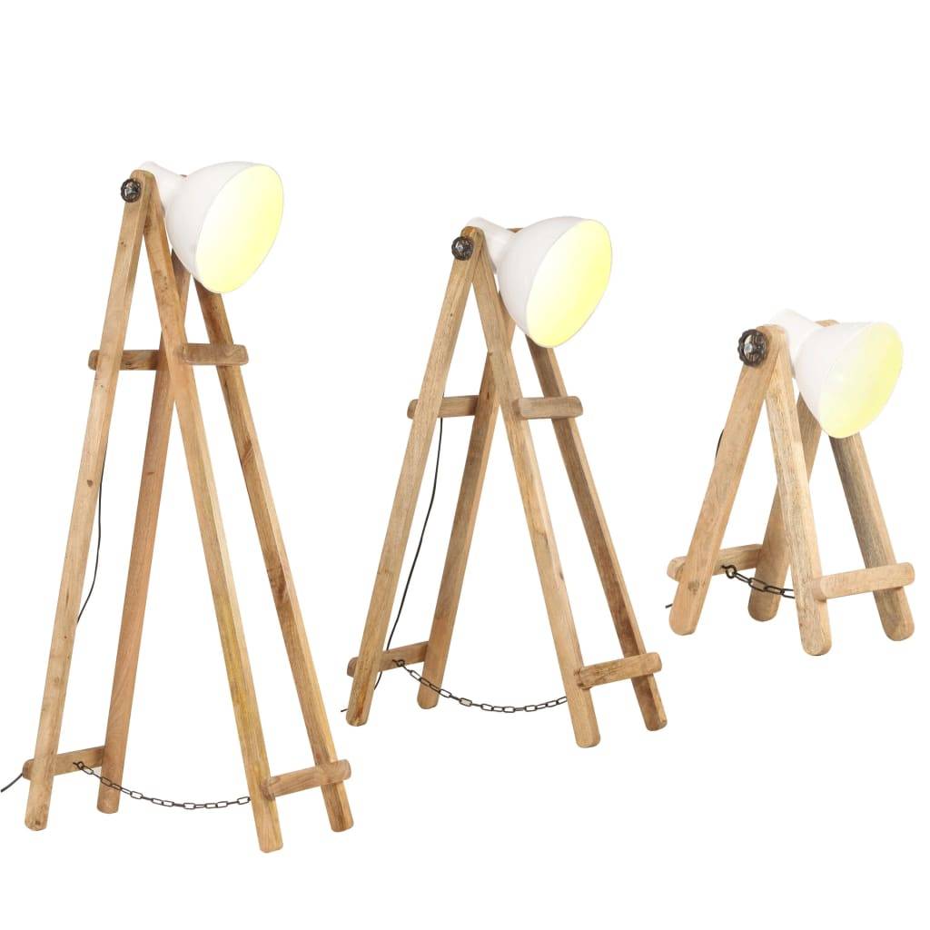 vidaXL Stehlampen 3 Stk. Weiß E27 Mango Massivholz