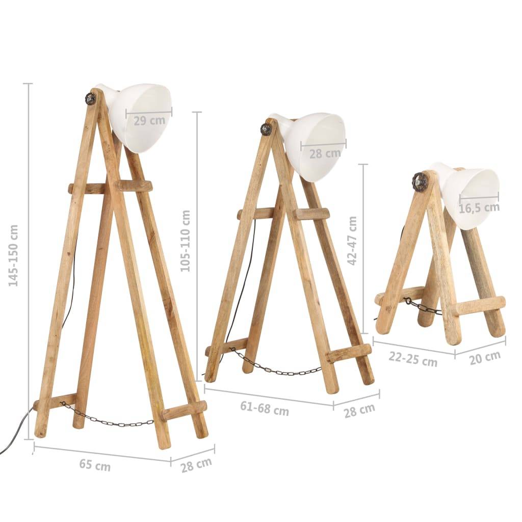 vidaXL Stehlampen 3 Stk. Weiß E27 Mango Massivholz