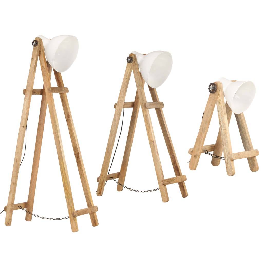 vidaXL Stehlampen 3 Stk. Weiß E27 Mango Massivholz
