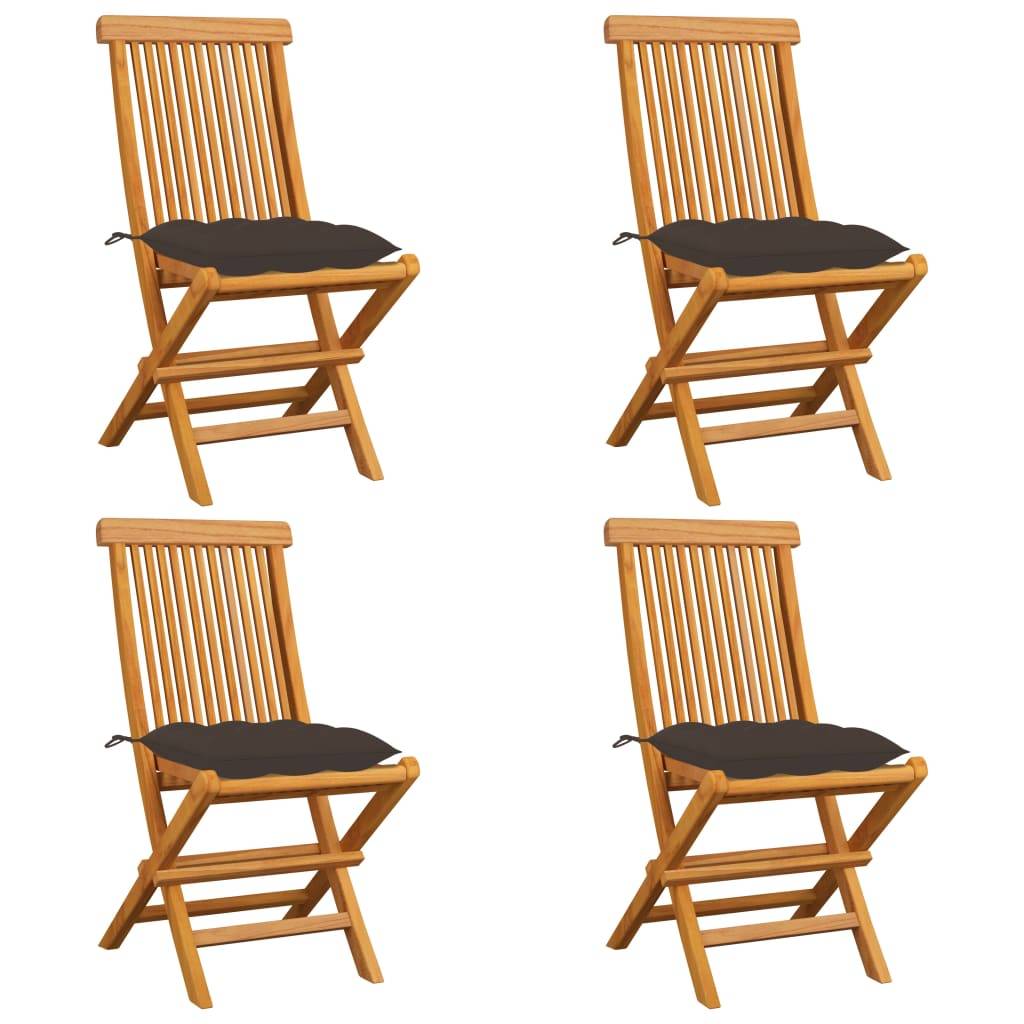 vidaXL Gartenstühle mit Taupe Kissen 4 Stk. Massivholz Teak