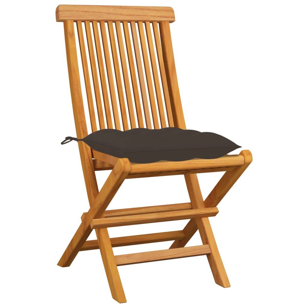 vidaXL Gartenstühle mit Taupe Kissen 4 Stk. Massivholz Teak