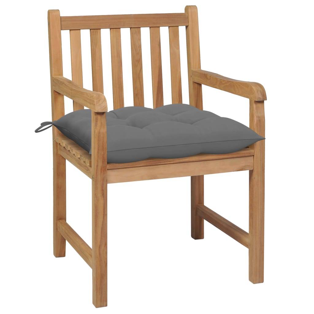 vidaXL Gartenstühle 2 Stk. mit Grauen Kissen Massivholz Teak