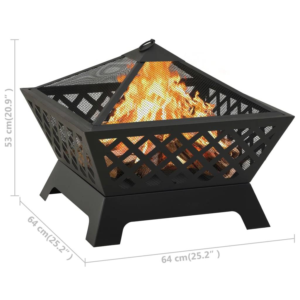 vidaXL Feuerstelle mit Schürhaken 64 cm XXL Stahl
